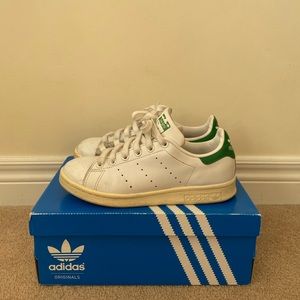 adidas stan smith, white & green - womens size 5 (us)